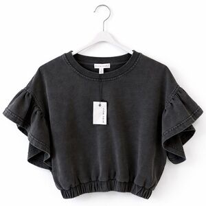 Miou Muse Ruffle Sleeve Gray Top